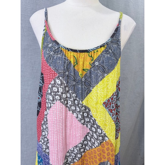 Natural Life Patchwork Quilt Print Maxi Dress Spaghetti Strap Cotton Boho L/XL - Picture 2 of 12